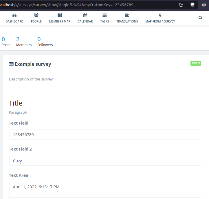 Survey form with a field pre-filled from the URL parameter