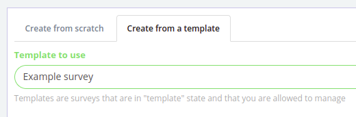 Creating a new survey from a template