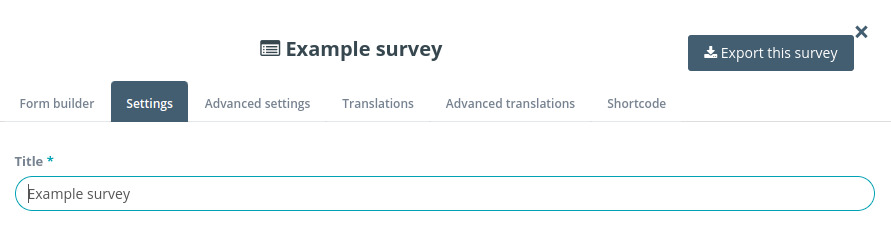 Survey settings with the "Export this survey" button